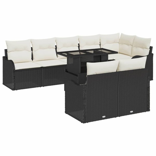 Garden Sofa Set with pillow 9 pcs Black Poly rattan