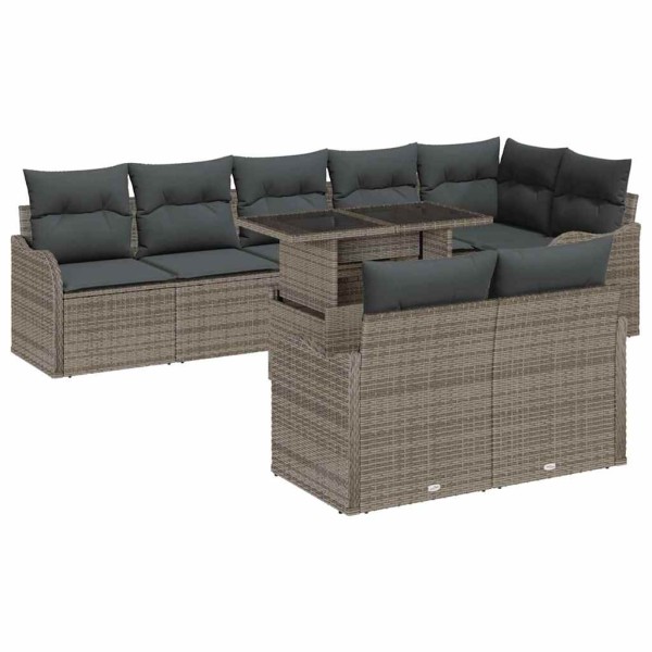 Garden sofa set with pillow 9 pcs Gray poly rattan