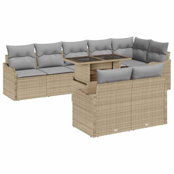Garden sofa set with pillow 9 pcs Sand poly rattan
