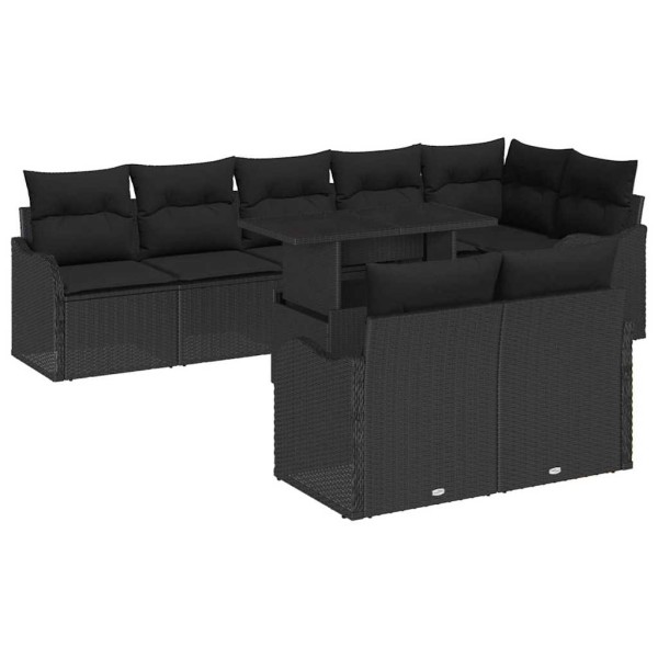 Garden Sofa Set with pillow 9 pcs Black Poly rattan