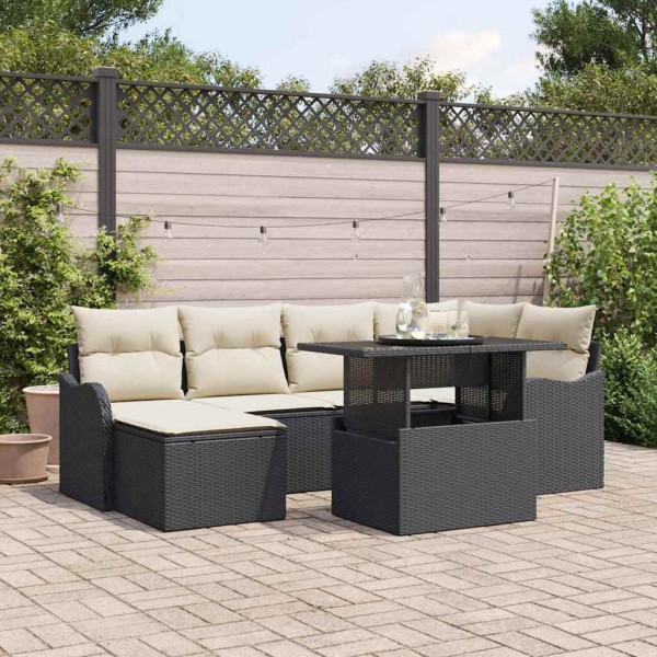 Garden sofa set with pillow 7 pcs Black poly rattan