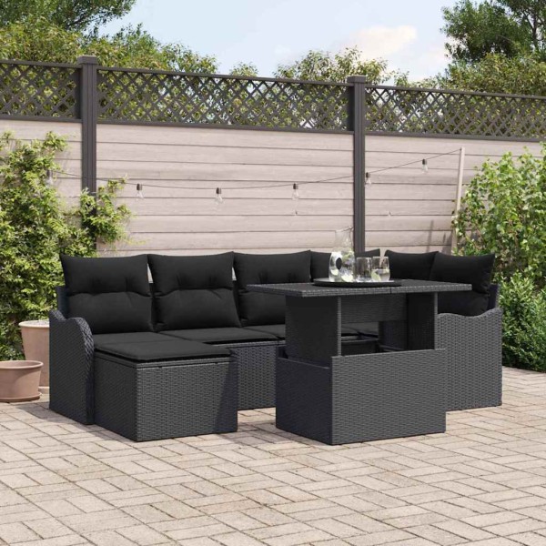 Garden sofa set with pillow 7 pcs Black poly rattan