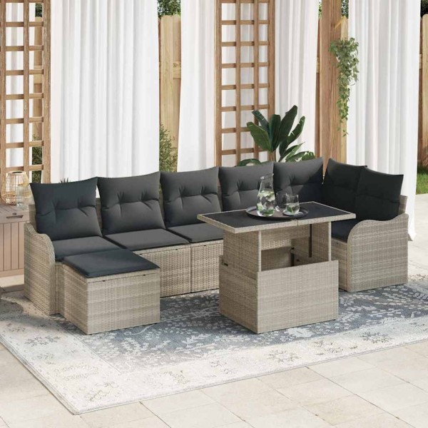 Garden sofa set with cushion 8 pcs Light gray poly rattan