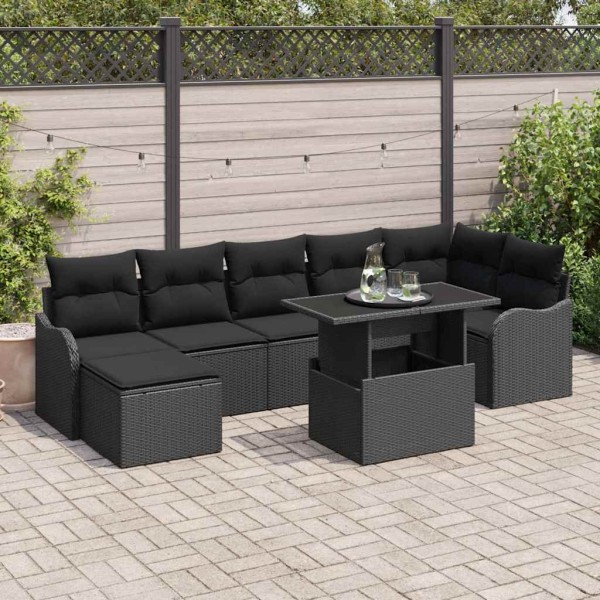 Garden sofa set with pillow 8 pcs Black poly rattan