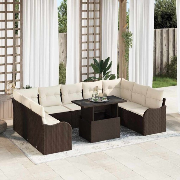 Garden sofa set with cushion 10 pcs Brown poly rattan