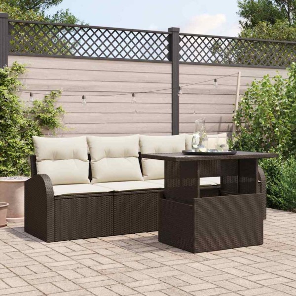 Garden sofa set with cushion 5 pcs Brown poly rattan