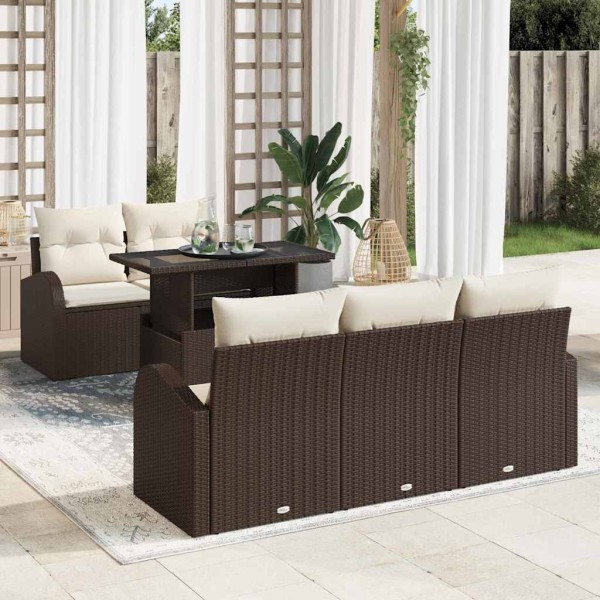 Garden sofa set with cushion 6 pcs Brown poly rattan