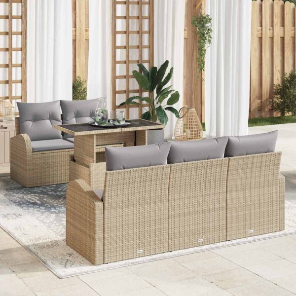 Sodo Sofų Rinkinys su pagalve 6 pcs Smėlio Poli ratanas