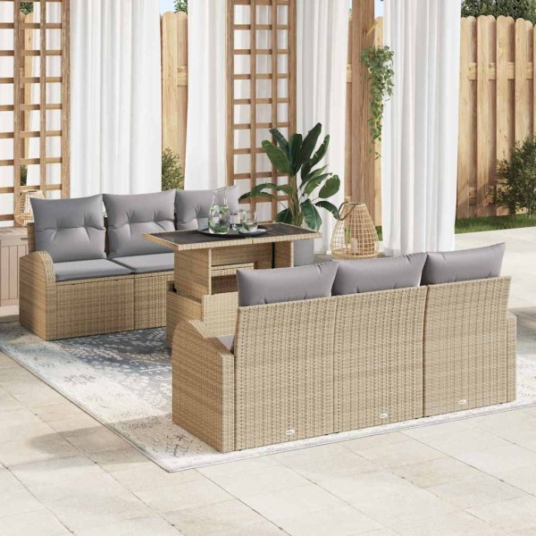 Garden sofa set with pillow 7 pcs Sand poly rattan