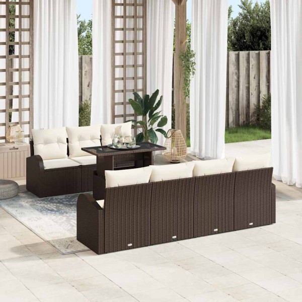 Garden sofa set with cushion 8 pcs Brown poly rattan