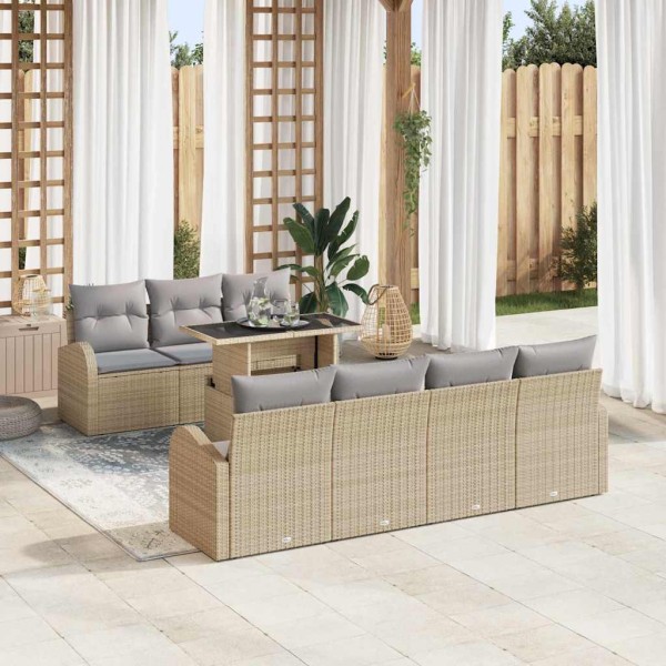 Garden sofa set with cushion 8 pcs Sand poly rattan