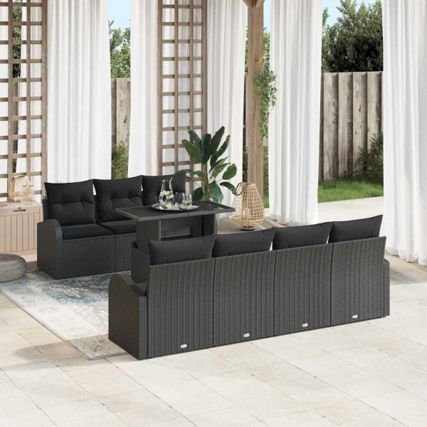 Garden sofa set with pillow 8 pcs Black poly rattan