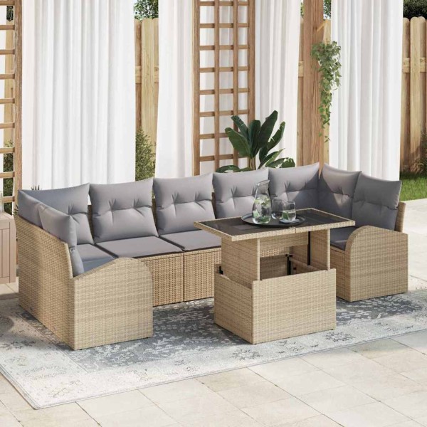 Sodo Sofų Rinkinys su pagalve 8 pcs Smėlio Poli ratanas