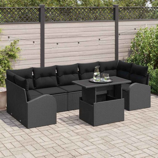 Garden sofa set with pillow 8 pcs Black poly rattan