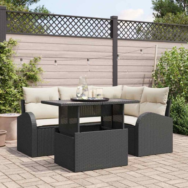 Garden sofa set with pillow 5 pcs Black poly rattan