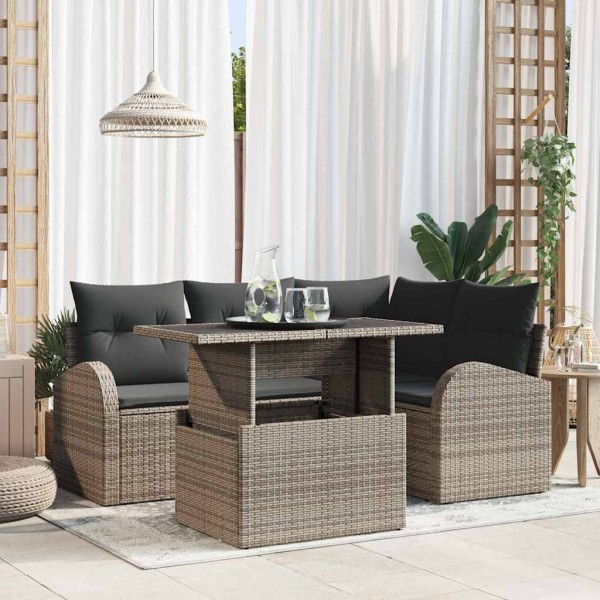 Garden Sofa Set with pillow 5 pcs Gray Poly rattan