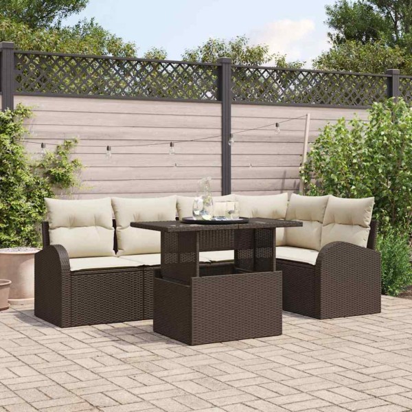 Garden sofa set with cushion 6 pcs Brown poly rattan