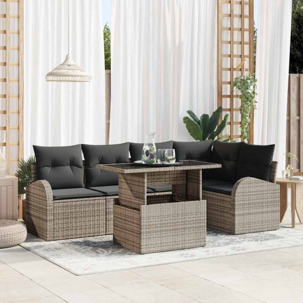 Garden sofa set with pillow 6 pcs Gray poly rattan