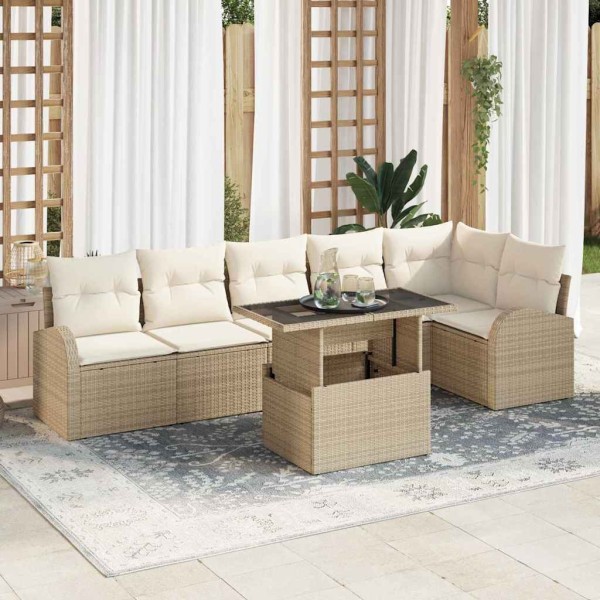 Garden sofa set with pillow 7 pcs Sand poly rattan