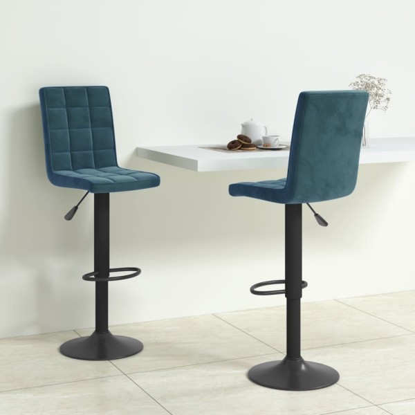 Bar stools, 2 pcs., blue, velvet