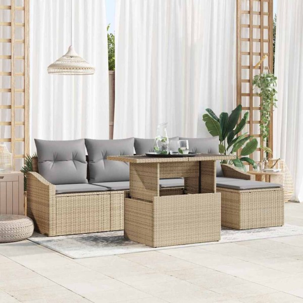 Garden Sofa Set 6 pcs Beige and light gray polyrattan