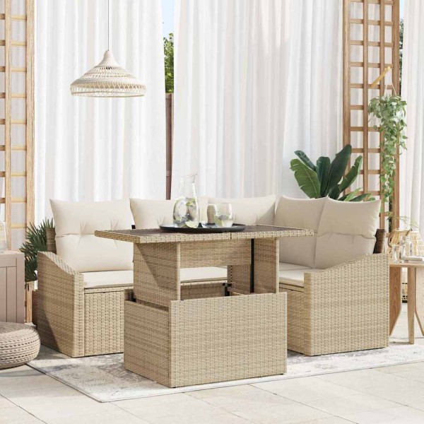 Garden sofa set with pillow 5 pcs Beige and cream