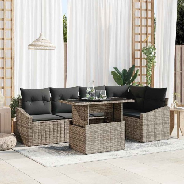 Garden sofa set with cushion and storage 6 pcs Gray