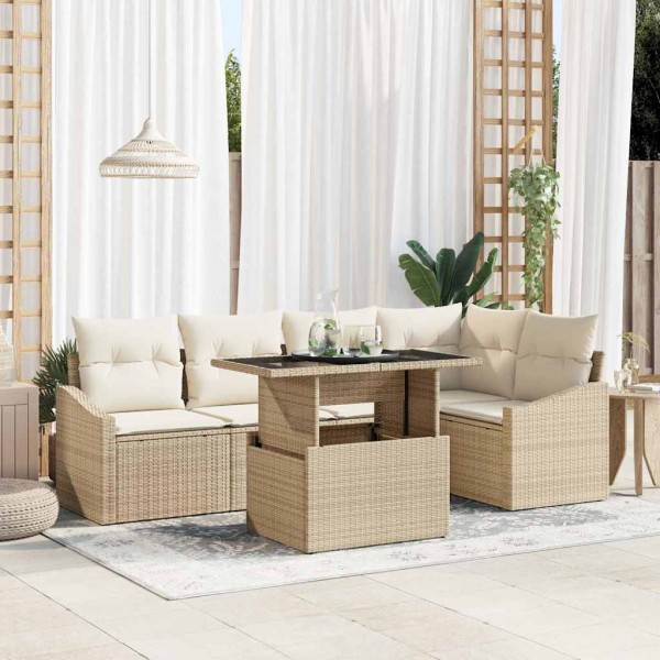 Garden sofa set with pillow 6 pcs Beige and cream
