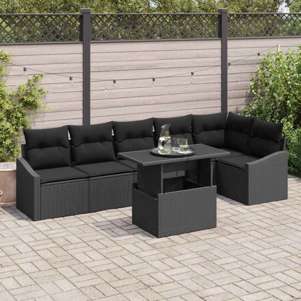 Garden sofa set with cushion and storage 7 pcs Black
