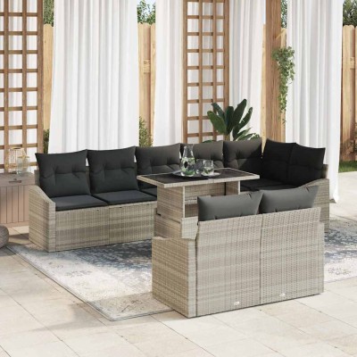 Garden Sofa Set 9 pcs Light...