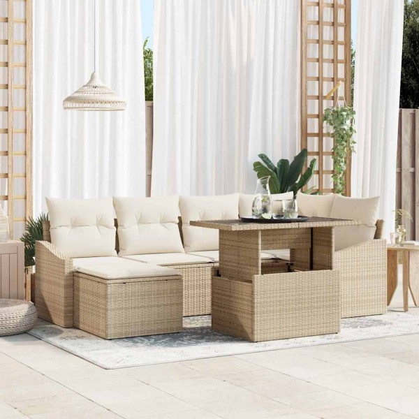 Sodo Sofų Rinkinys su pagalve 7 pcs Bežinė ir kreminė