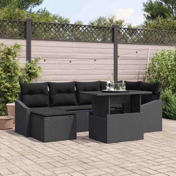 Garden sofa set with cushion and storage 7 pcs Black