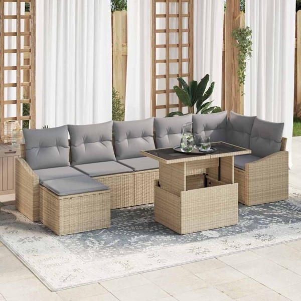 Garden sofa set with pillow 8 pcs Beige and light gray