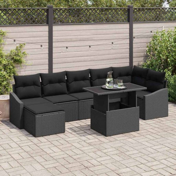 Garden sofa set with cushion and storage 8 pcs Black