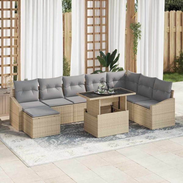 Garden sofa set with pillow 9 pcs Beige and light gray