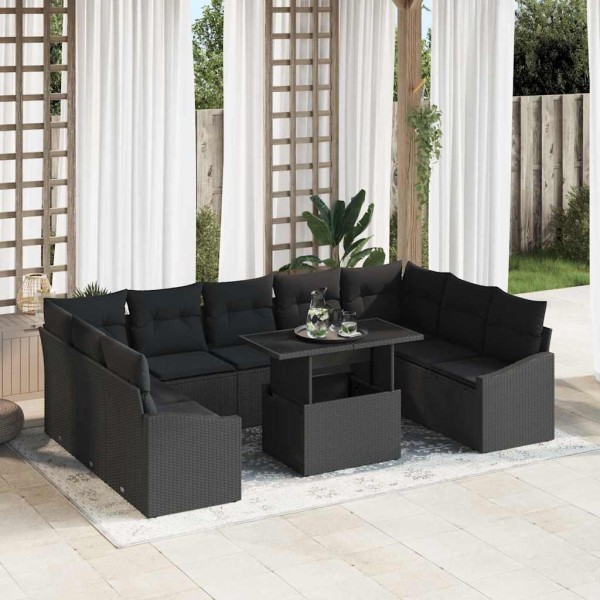 Garden sofa set with cushion and storage 10 pcs Black