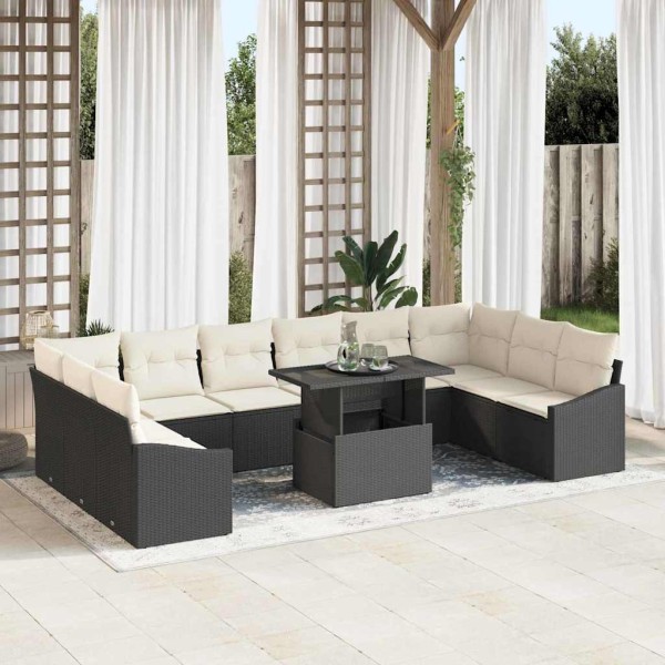 Garden sofa set with pillow 11 pcs Black and cream