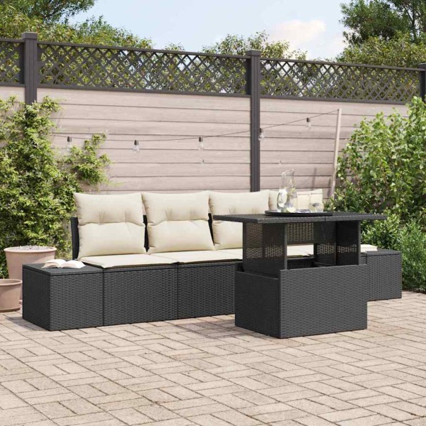 Garden sofa set with pillow with pillow 5 pcs Black and cream