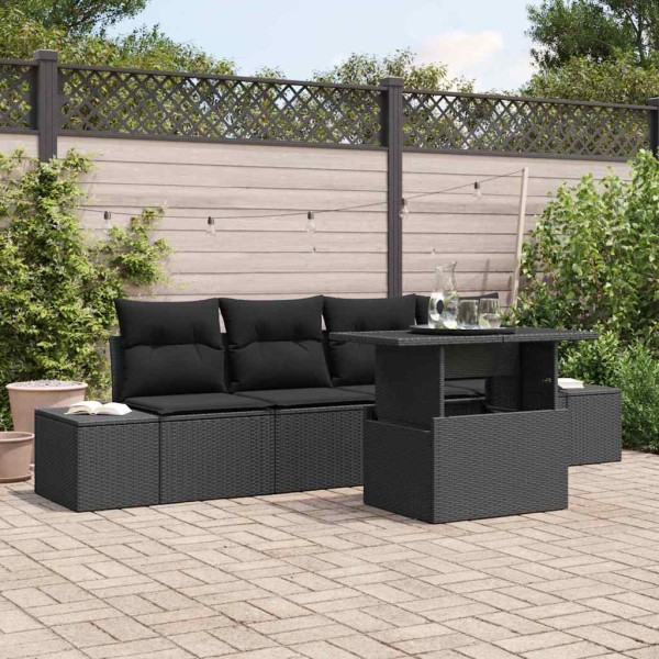 Garden sofa set with cushion and storage 5 pcs Black