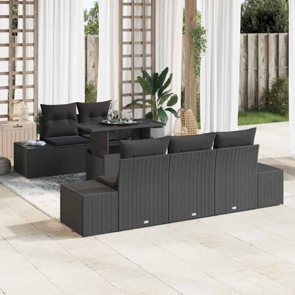 Garden sofa set with cushion and storage 6 pcs Black