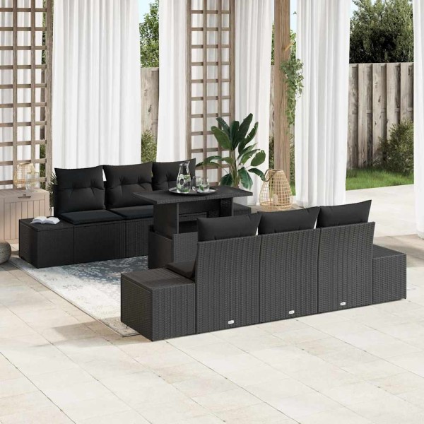 Garden sofa set with pillow 7 pcs Black