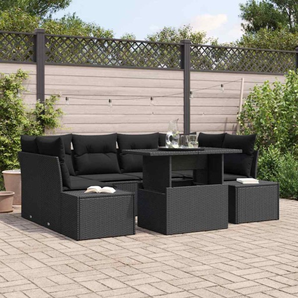 Sodo Sofų Rinkinys su pagalve 7 pcs Juoda