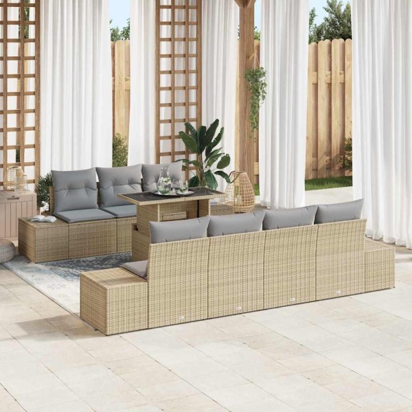 Garden sofa set with pillow 8 pcs Beige and light gray