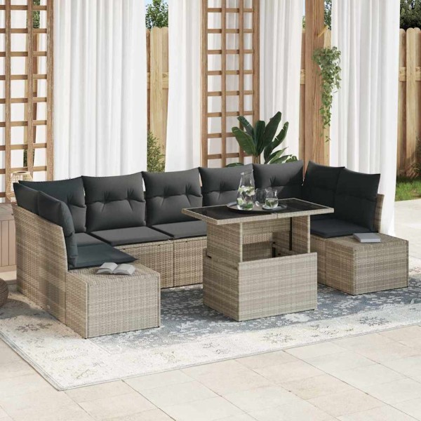 Garden Sofa Set 8 pcs Light gray and dark gray