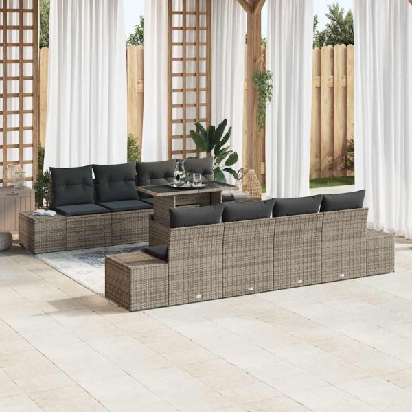 Garden sofa set with cushion and storage 9 pcs Gray