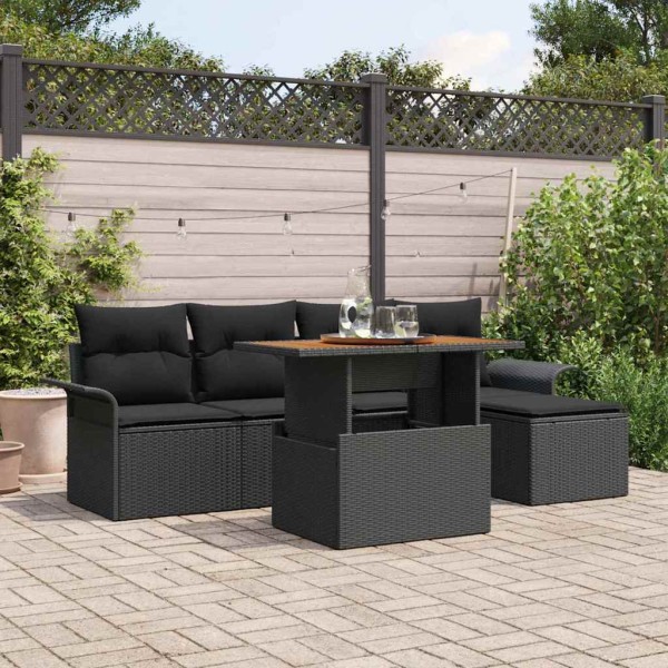 Garden Sofa Set with Storage 6 pcs Black Poly Rattan