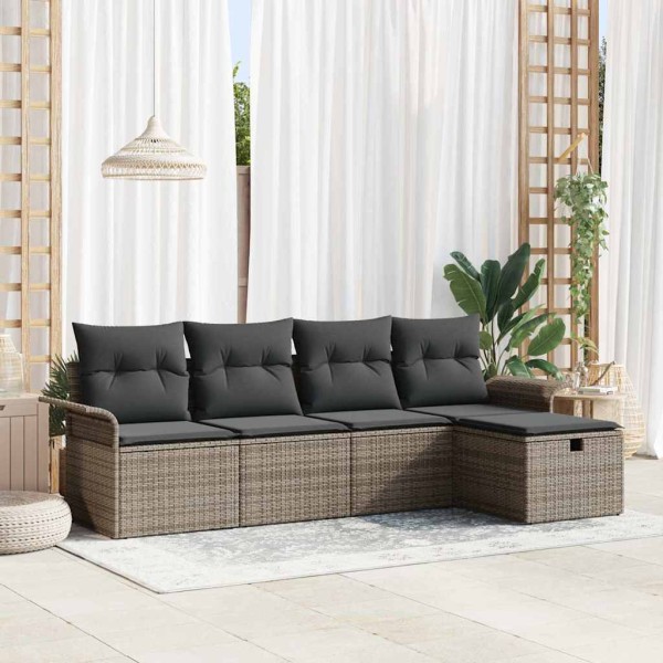 Garden sofa set with pillow 5 pcs Gray polyrattan