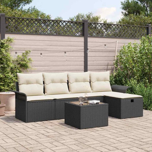 Garden Sofa Set 6 pcs Black and cream polyrattan