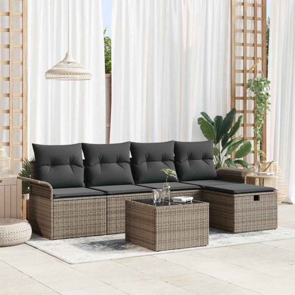 Garden sofa set with pillow 6 pcs Gray polyrattan