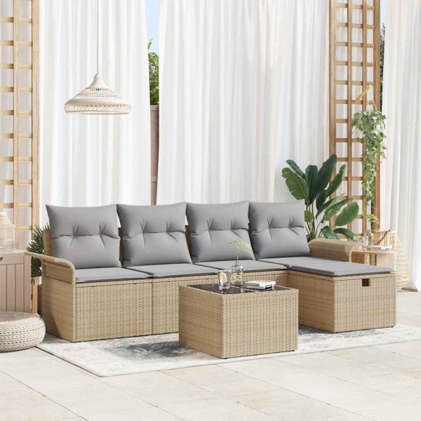 Garden Sofa Set 6 pcs Beige and light gray polyrattan